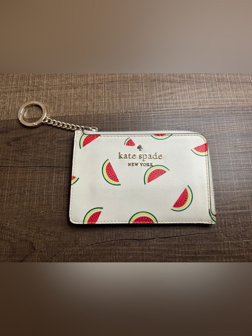 Kate Spade Watermelon L Zip Wallet Card holder Key Chain Pre-Owned Condition